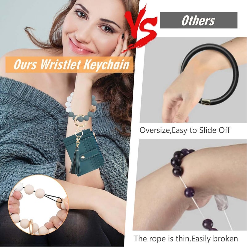 KNGITRYI Wallet Keychain Wristlet for Women,Slim RFID Credit Card Holder Purse Tassel Keychain Bangle Key Ring for Men Women - Image 4